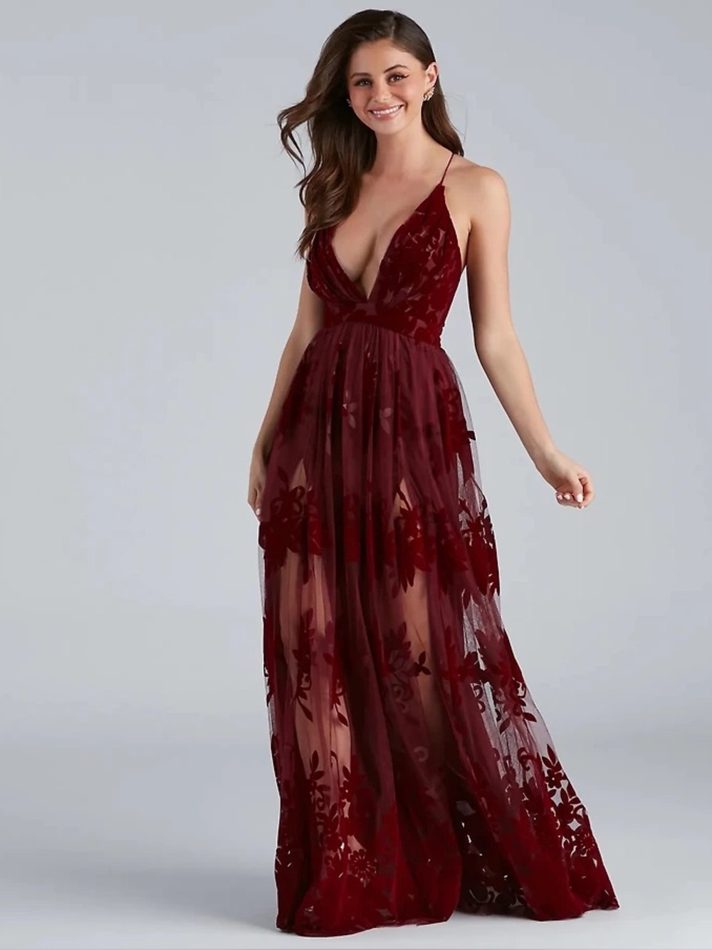 Windsor Morgan Flocked Velvet A-Line Formal Dress